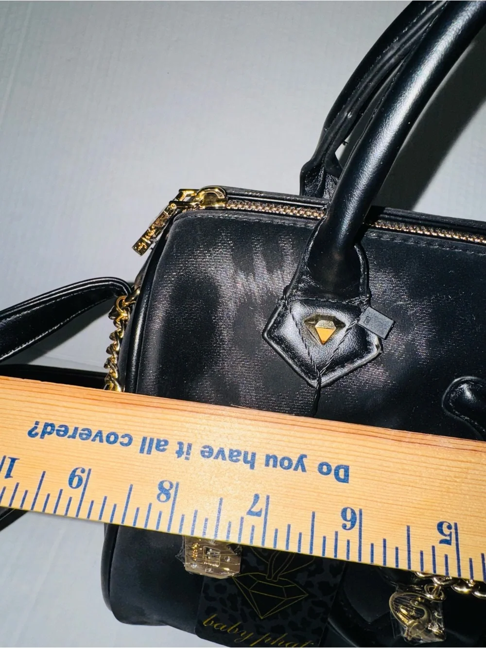 Baby Phat Black leopard print Satchel with Gold Charm Chain BNWT